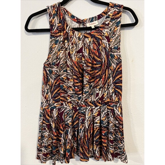 Deletta Corbara Peplum Tank Top Pleated Size Small Anthropologie Feather Print - Picture 1 of 13